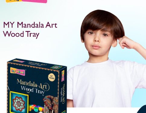 oy Wheel Mandala Wood Tray Painting Kit – DIY Mandala Art Set, Creative Wood Tray Painting, Non-Toxic, Ideal for Adults & Kids, Stress Relief Craft Kit