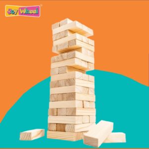 Joy Wheel Wooden Tower Block Game for Kids & Family | 54 Natural Wood Pieces | Tumbling Stack Game for Boys, Girls & Adults | Educational Fun Toy | Classic Indoor Game Set